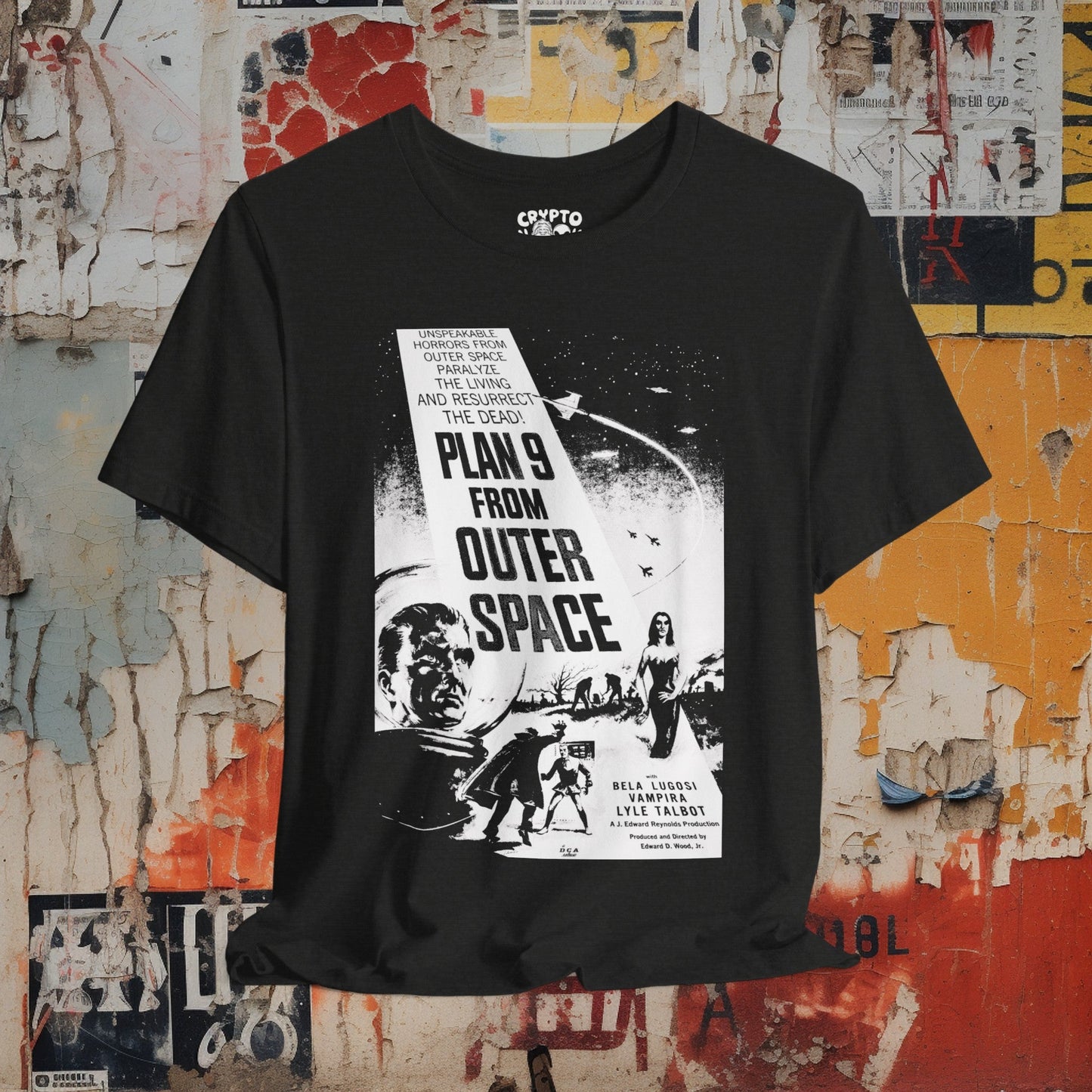 T - Shirt - Plan 9 From Outer Space 1959 Movie High Contrast Black and White Poster Tee | ED WOOD | Movies and TV | Horror | Bella + Canvas Unisex T - shirt from Crypto Zoo Tees