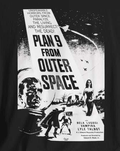 T - Shirt - Plan 9 From Outer Space 1959 Movie High Contrast Black and White Poster Tee | ED WOOD | Movies and TV | Horror | Bella + Canvas Unisex T - shirt from Crypto Zoo Tees