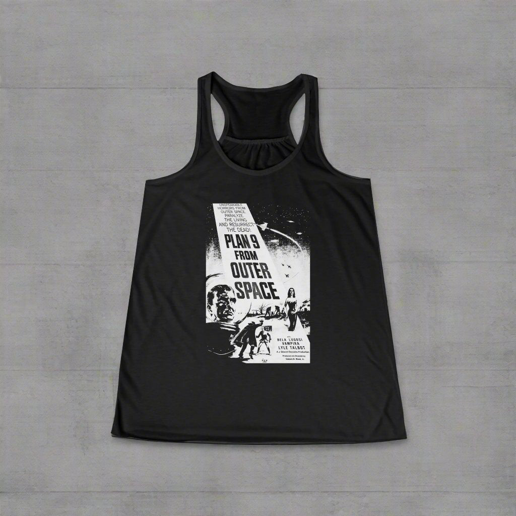 Tank Top - Plan 9 From Outer Space 1959 Movie High Contrast Black and White Poster Tee | Ladies Racerback Tank Top from Crypto Zoo Tees