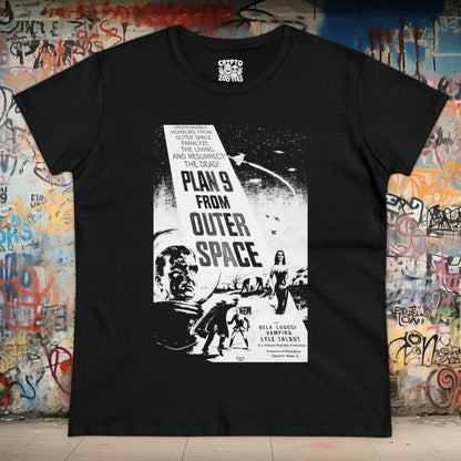 T-Shirt - Plan 9 From Outer Space 1959 Movie High Contrast Black and White Poster Tee | Women's T-Shirt | Cotton Tee | Ladies Tee from Crypto Zoo Tees