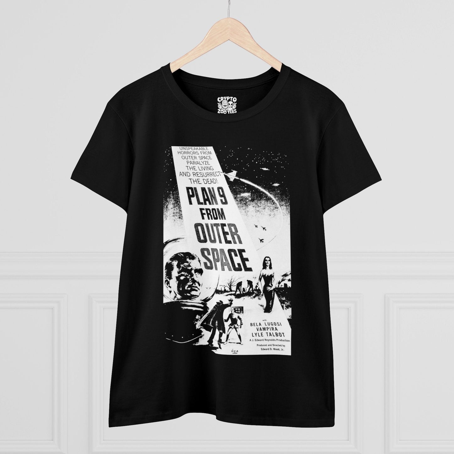 T-Shirt - Plan 9 From Outer Space 1959 Movie High Contrast Black and White Poster Tee | Women's T-Shirt | Cotton Tee | Ladies Tee from Crypto Zoo Tees