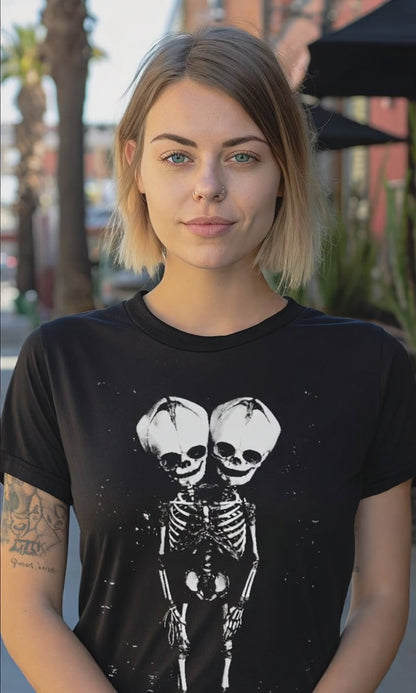 2 Headed Skeleton | Punk Goth | Women's T-Shirt | Cotton Tee | Ladies Tee