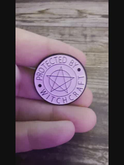 Protected By Witchcraft Pentagram Pinback Button | Pinback Button | Spiritual, Halloween | Goth/Gothic