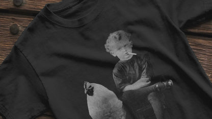 Vintage Smoking Kid with Chicken T-Shirt | Unisex T-Shirt | Retro & Vintage, Funny | Weird Punk