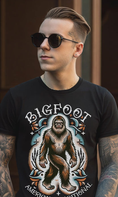 Bigfoot American Traditional Shirt - Soft Cotton T-Shirt - Sasquatch Old School Tattoo Tee