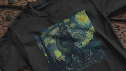 Bigfoot Van Gogh Tee - Funny Cryptid Art T-Shirt, Starry Night Bigfoot Graphic Tee, Unisex Quirky Shirt, Unique Gift for Art and Bigfoot Fans