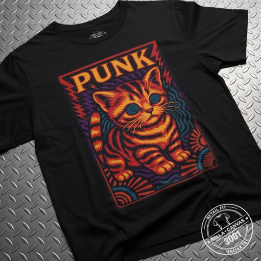 T-Shirt - Punk Kitten Freakout | Unisex T-shirt (Bella+Canvas 3001) | Animals, Funny | Punk, Psychedelic from Crypto Zoo Tees