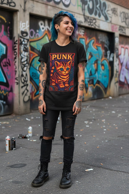 T-Shirt - Punk Kitten Freakout | Unisex T-shirt (Bella+Canvas 3001) | Animals, Funny | Punk, Psychedelic from Crypto Zoo Tees