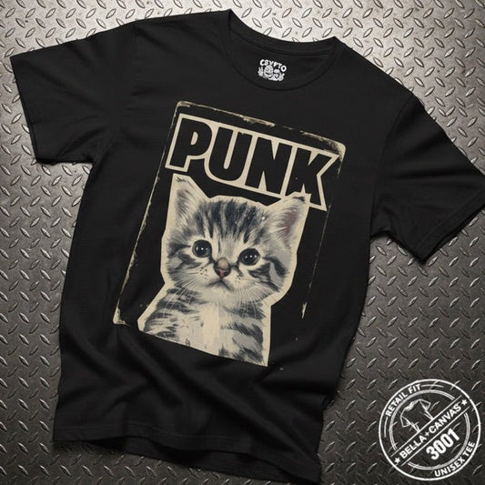 T-Shirt - Punk Kitten T-Shirt | Light Fitted - Unisex Bella+Canvas 3001 | Cats | Punk from Crypto Zoo Tees