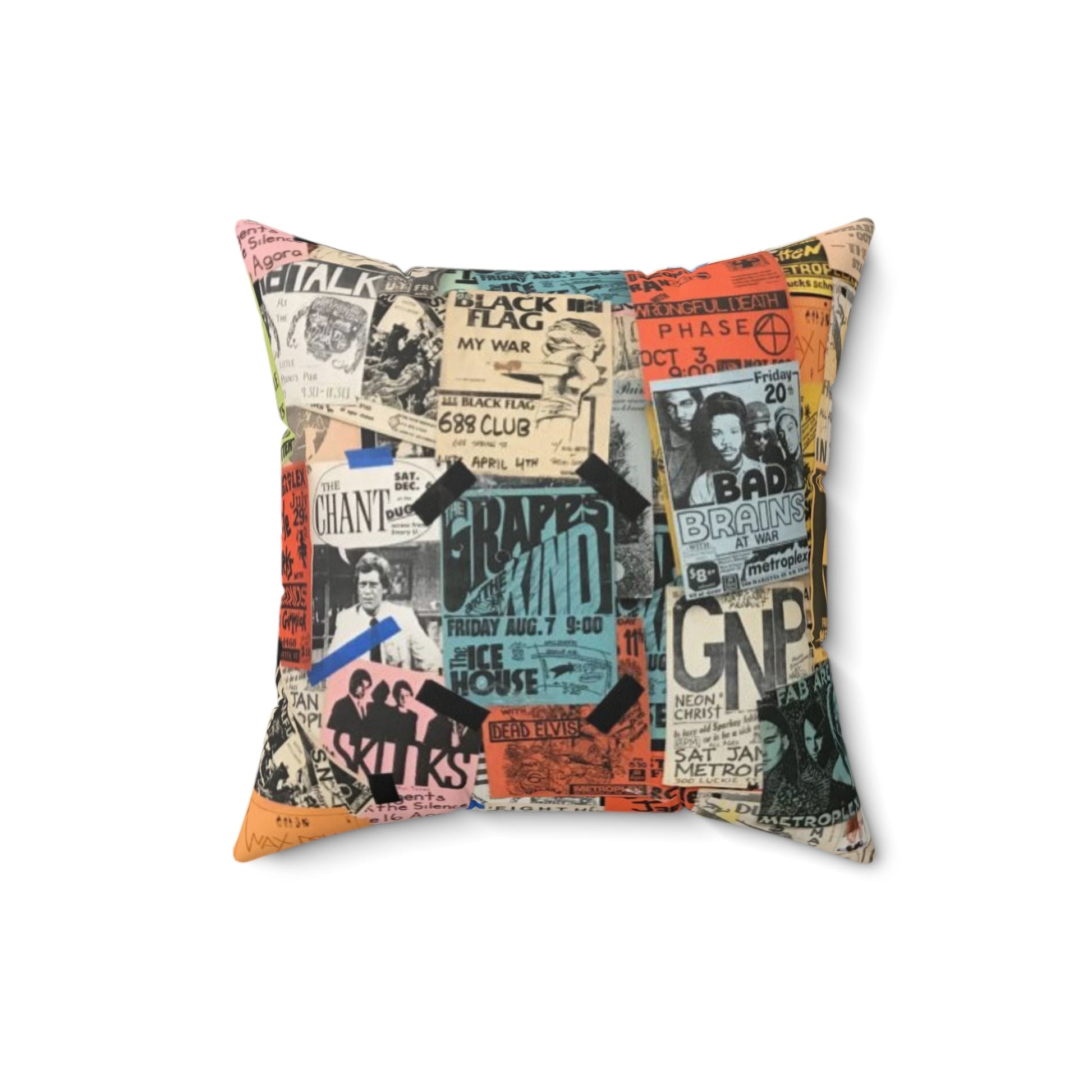 Home Decor - PUNK MUSIC POSTERS - Spun Polyester Square Pillow - Punk Hardcore Home Decore from Crypto Zoo Tees