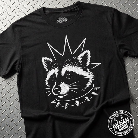 T-Shirt - Punk Raccoon Tee | Unisex Heavy Cotton - Gildan 5000 | Animals, Funny | Punk from Crypto Zoo Tees