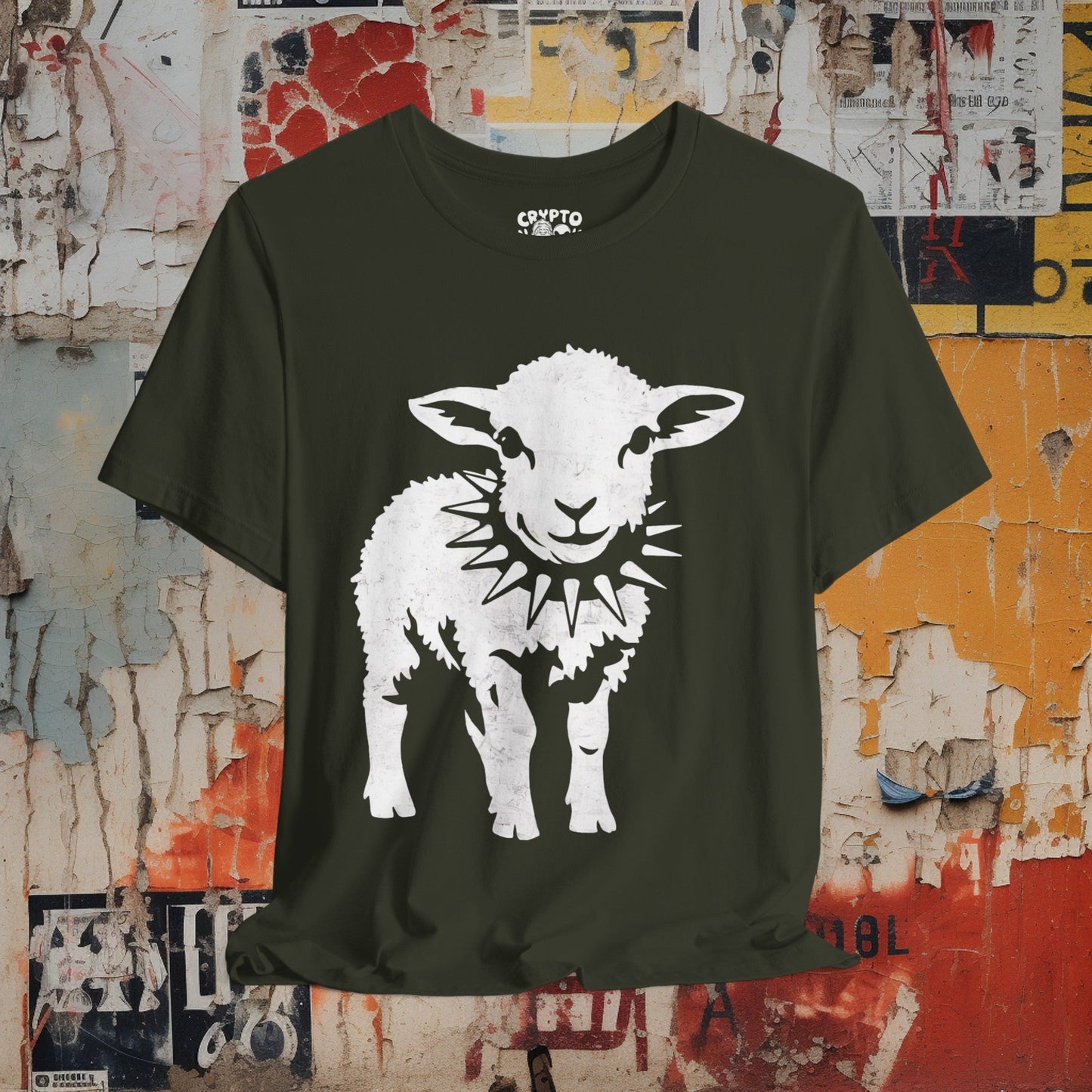 T-Shirt - Punk Sheep in Spiked Collar Shirt | Bella + Canvas Unisex T-shirt from Crypto Zoo Tees