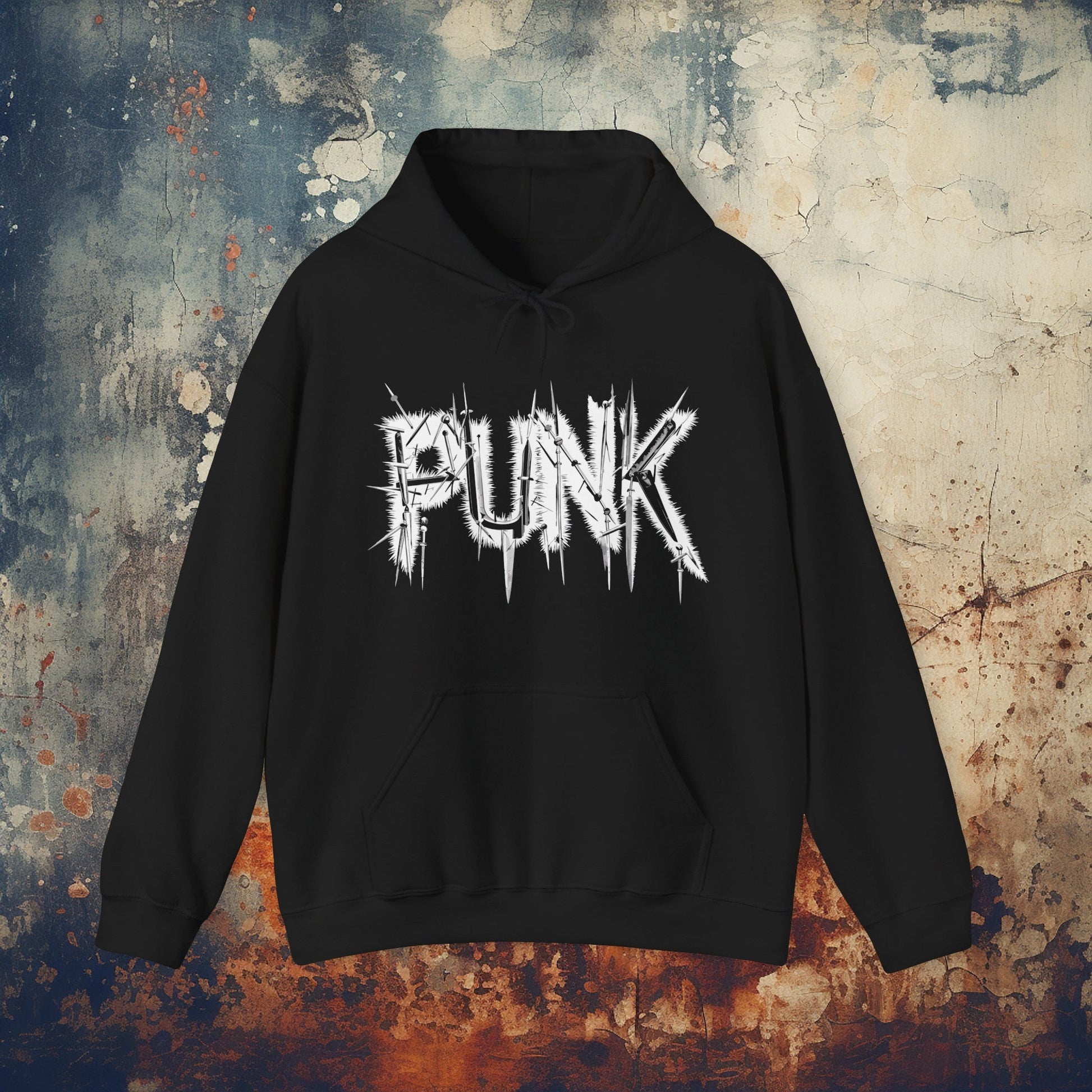 Hoodie - Punk Spelled with Sharp Pokey Things | Hoodie | Hooded Sweatshirt from Crypto Zoo Tees