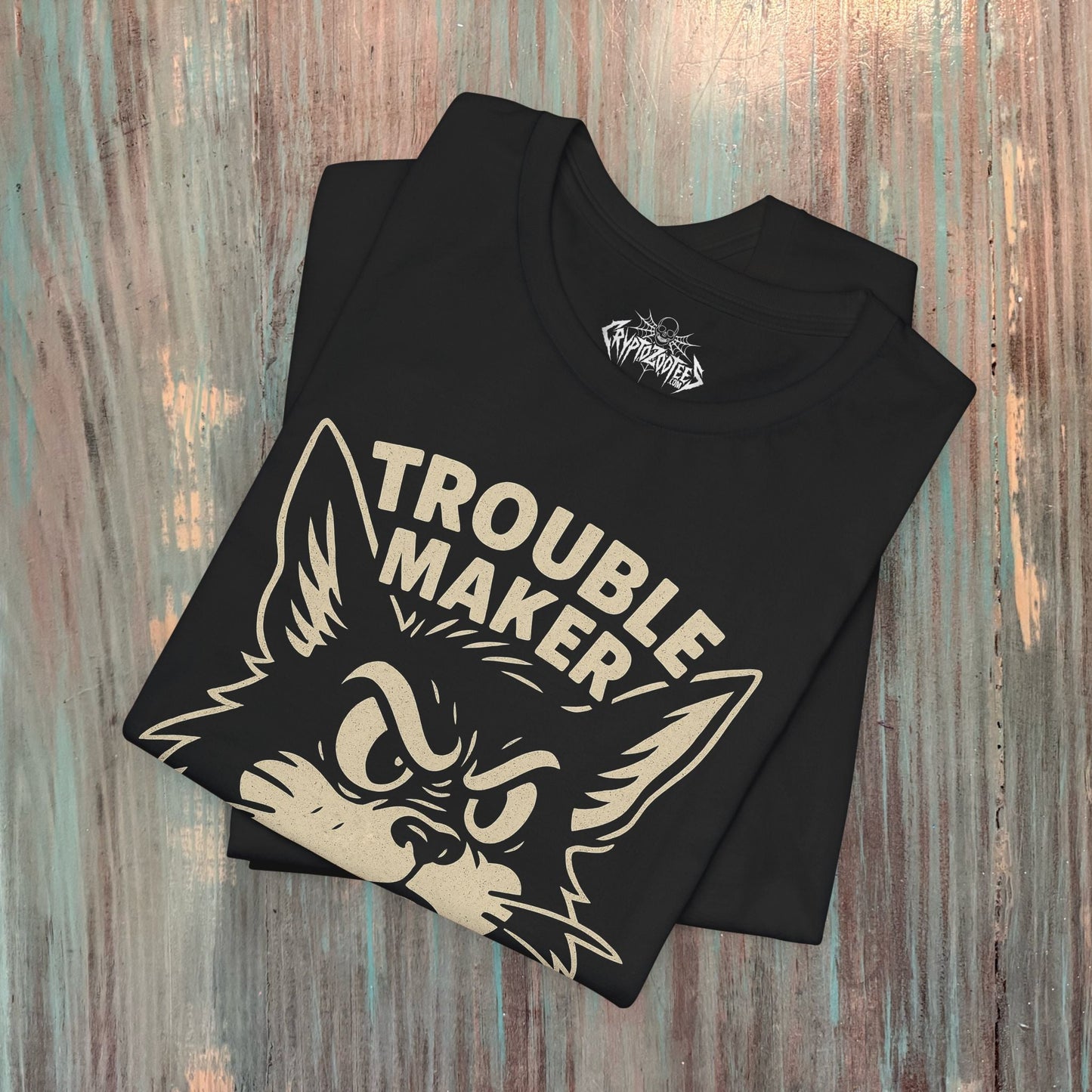 T-Shirt - Punk T-Shirt Trouble Maker Rockabilly Cat Tee Hot Rod Graphic Shirt Black Tee Greaser Style Retro Tee Gift For Tattoo Lover from Crypto Zoo Tees