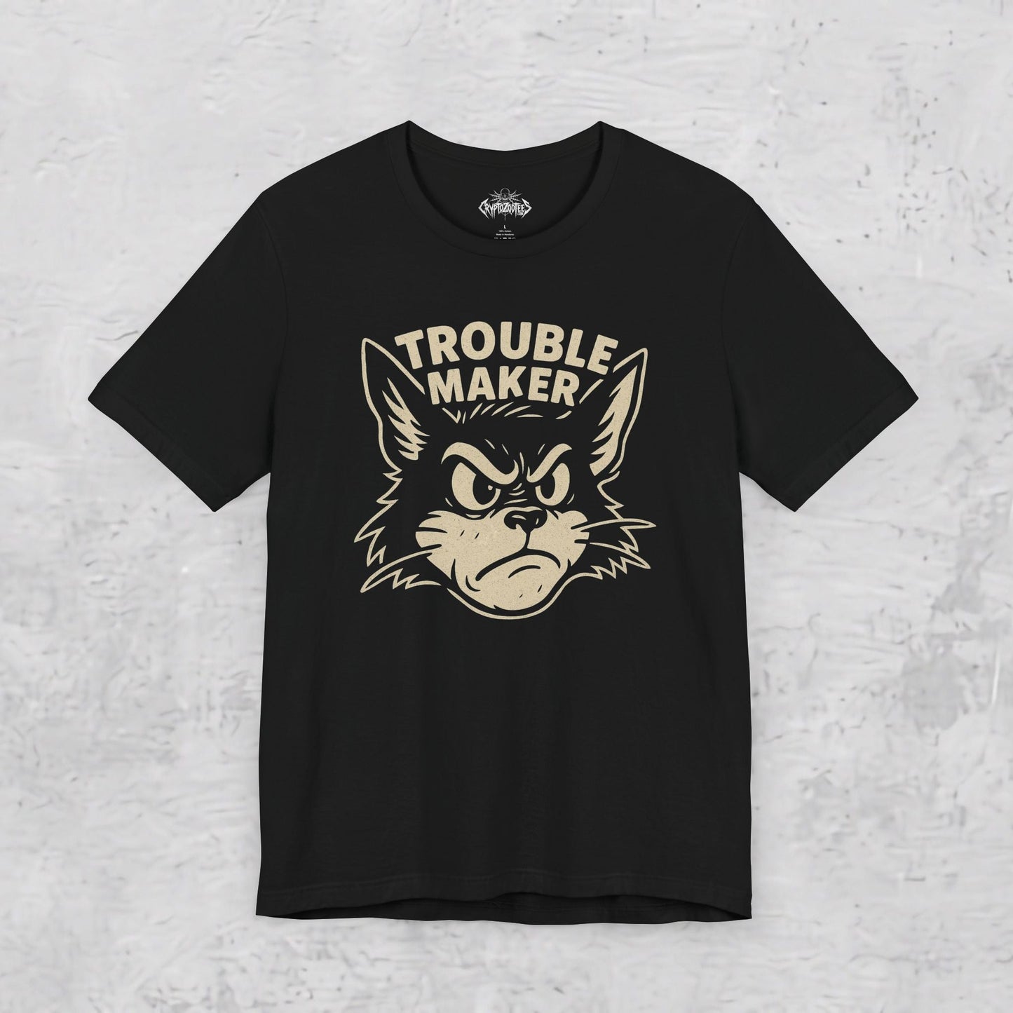T-Shirt - Punk T-Shirt Trouble Maker Rockabilly Cat Tee Hot Rod Graphic Shirt Black Tee Greaser Style Retro Tee Gift For Tattoo Lover from Crypto Zoo Tees
