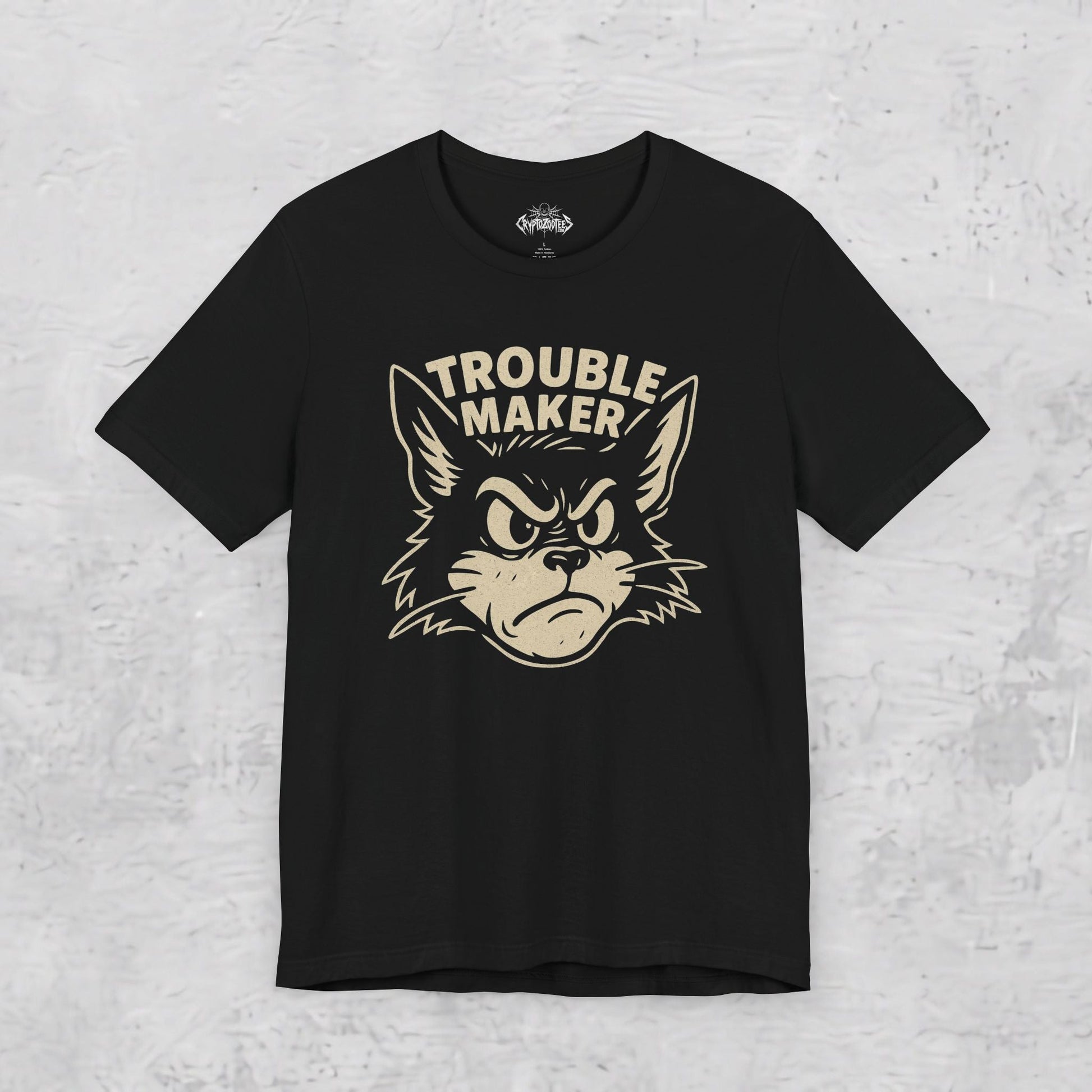 T-Shirt - Punk T-Shirt Trouble Maker Rockabilly Cat Tee Hot Rod Graphic Shirt Black Tee Greaser Style Retro Tee Gift For Tattoo Lover from Crypto Zoo Tees