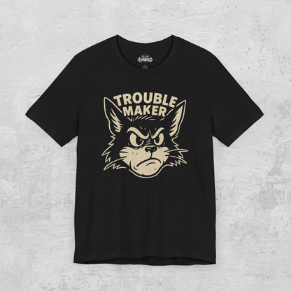 T-Shirt - Punk T-Shirt Trouble Maker Rockabilly Cat Tee Hot Rod Graphic Shirt Black Tee Greaser Style Retro Tee Gift For Tattoo Lover from Crypto Zoo Tees