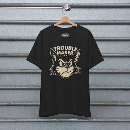 T-Shirt - Punk T-Shirt Trouble Maker Rockabilly Cat Tee Hot Rod Graphic Shirt Black Tee Greaser Style Retro Tee Gift For Tattoo Lover from Crypto Zoo Tees