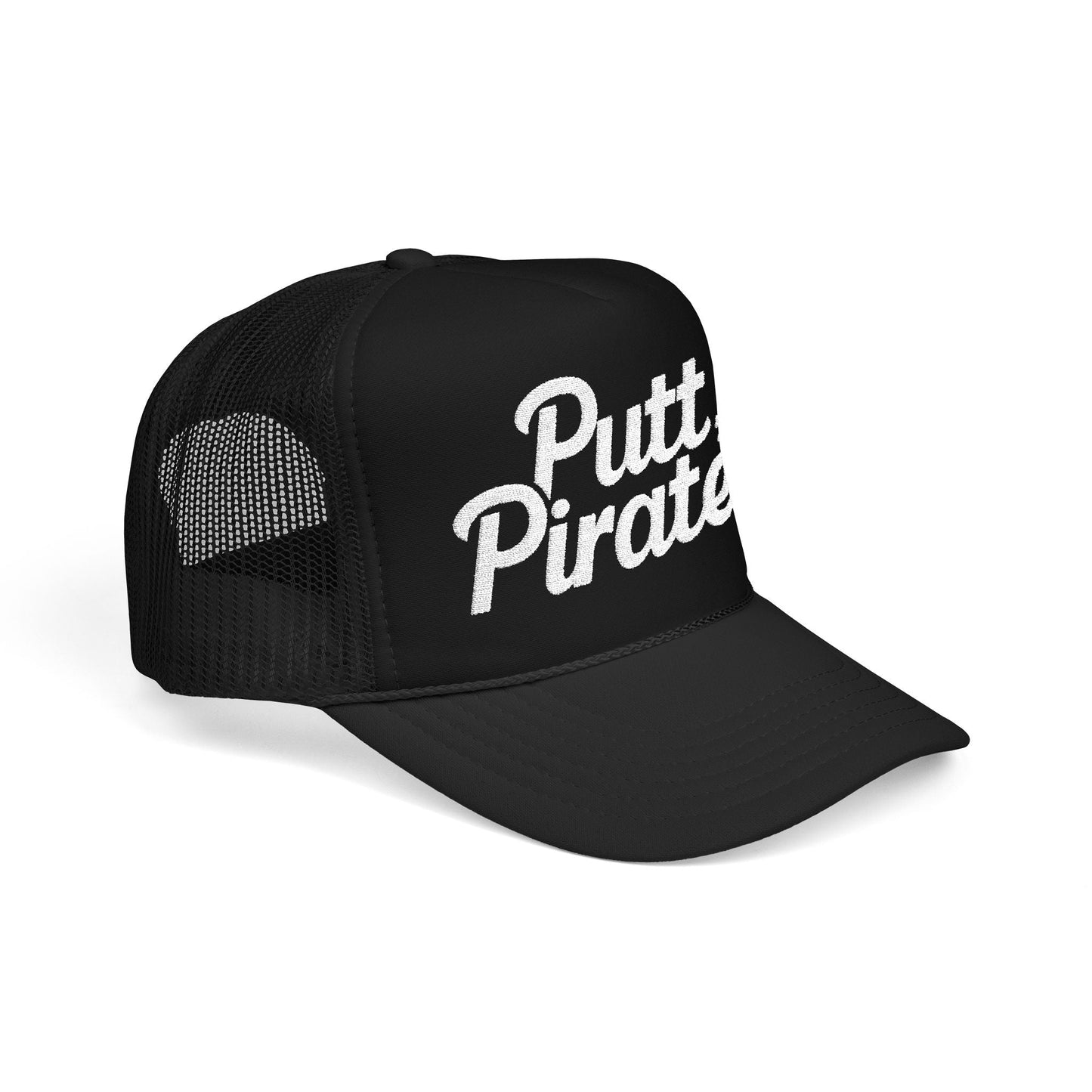 Hats - Putt Pirates Trucker Hat — Golf Skull Foam Mesh Cap from Crypto Zoo Tees