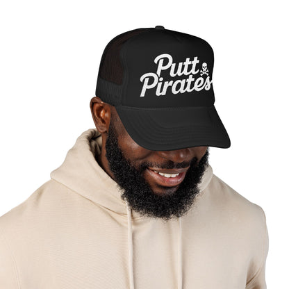 Hats - Putt Pirates Trucker Hat — Golf Skull Foam Mesh Cap from Crypto Zoo Tees