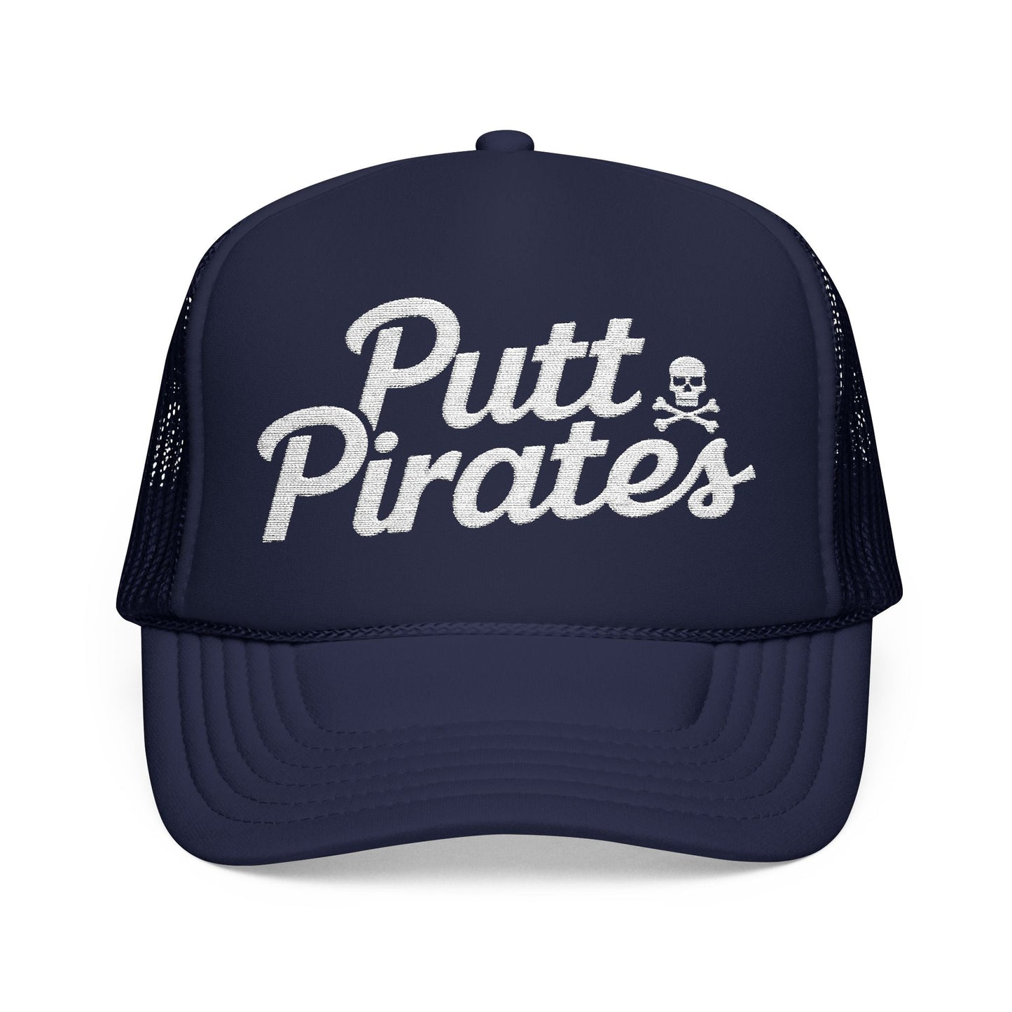 Hats - Putt Pirates Trucker Hat — Golf Skull Foam Mesh Cap from Crypto Zoo Tees