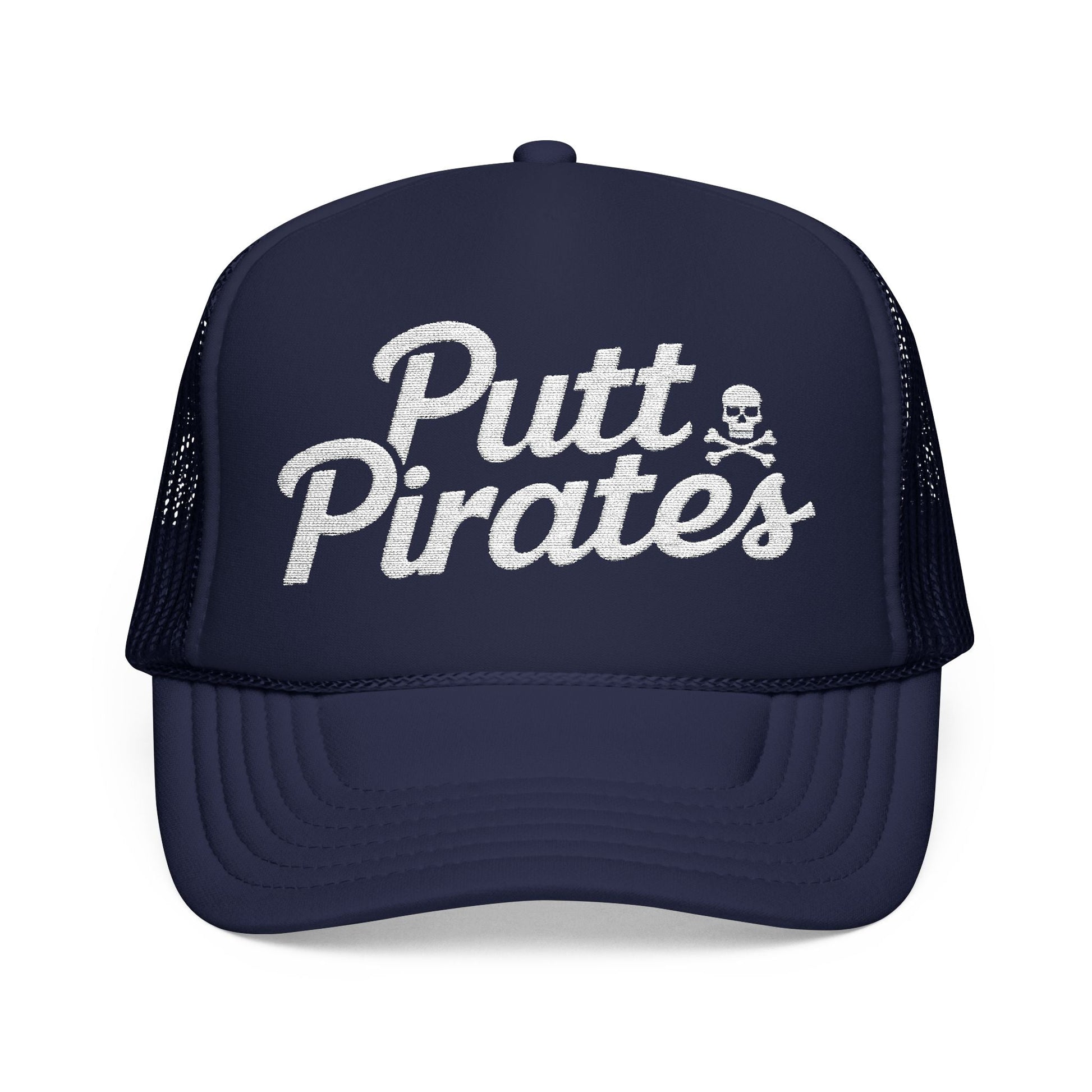 Hats - Putt Pirates Trucker Hat — Golf Skull Foam Mesh Cap from Crypto Zoo Tees