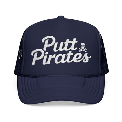 Hats - Putt Pirates Trucker Hat — Golf Skull Foam Mesh Cap from Crypto Zoo Tees
