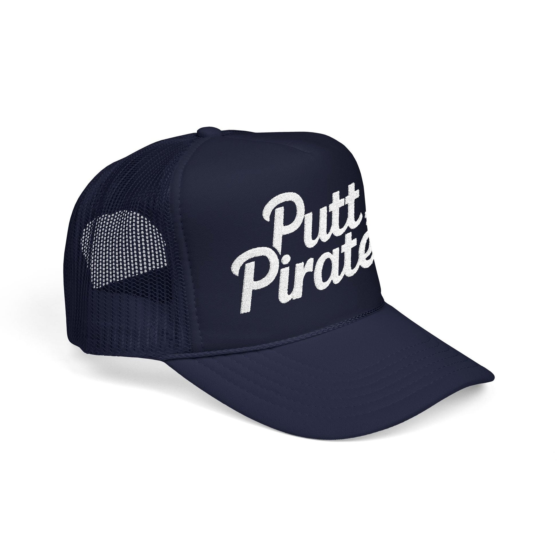 Hats - Putt Pirates Trucker Hat — Golf Skull Foam Mesh Cap from Crypto Zoo Tees
