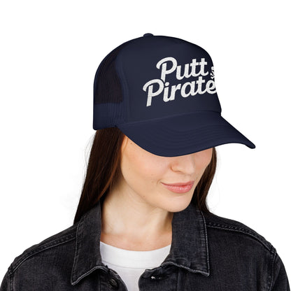 Hats - Putt Pirates Trucker Hat — Golf Skull Foam Mesh Cap from Crypto Zoo Tees