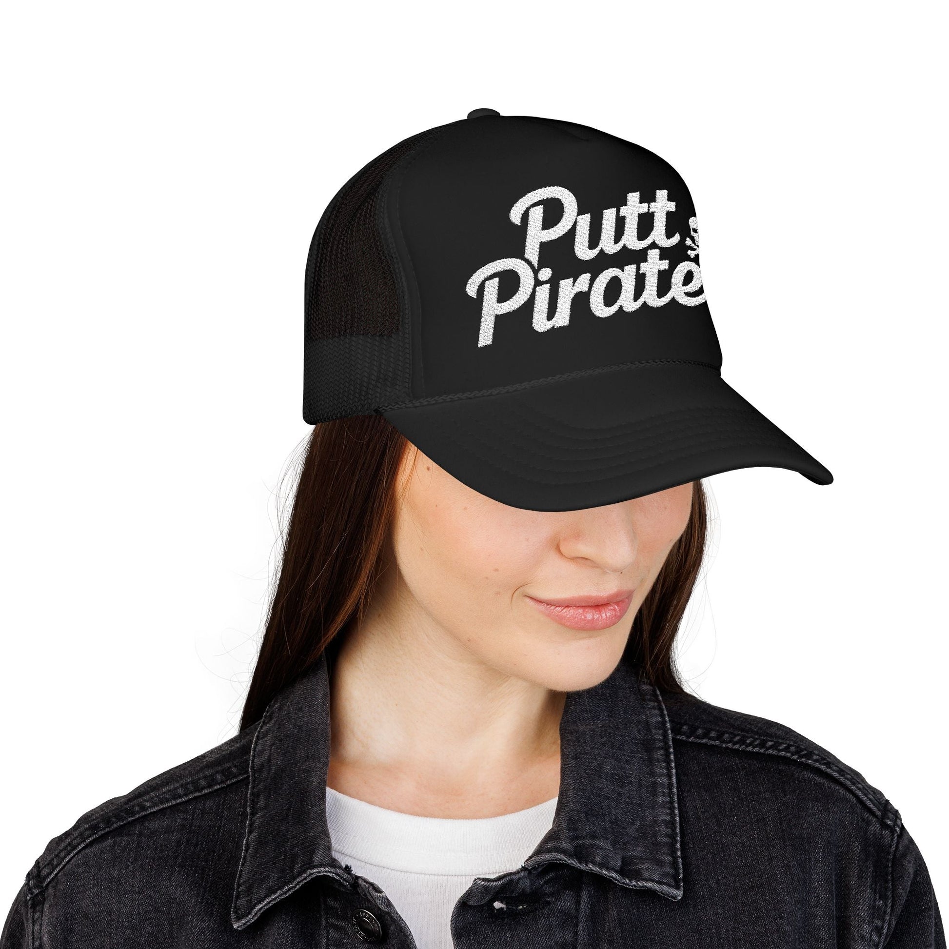 Hats - Putt Pirates Trucker Hat — Golf Skull Foam Mesh Cap from Crypto Zoo Tees