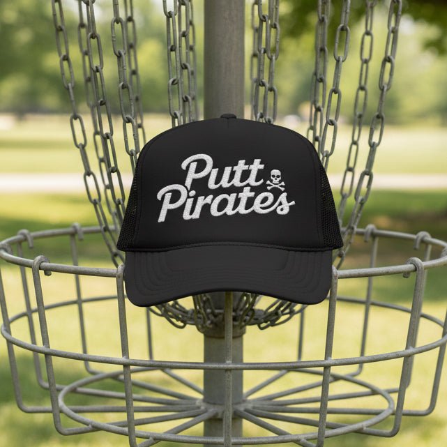 Hats - Putt Pirates Trucker Hat — Golf Skull Foam Mesh Cap from Crypto Zoo Tees