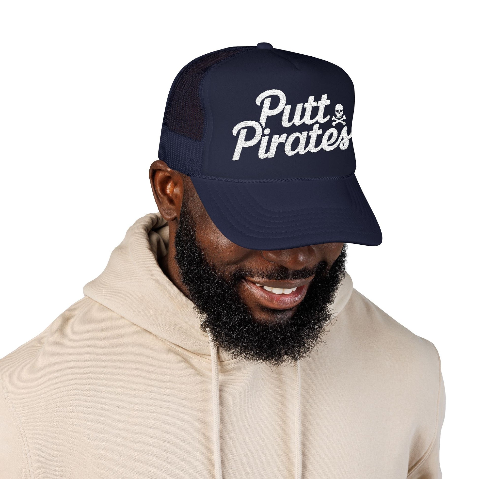 Hats - Putt Pirates Trucker Hat — Golf Skull Foam Mesh Cap from Crypto Zoo Tees