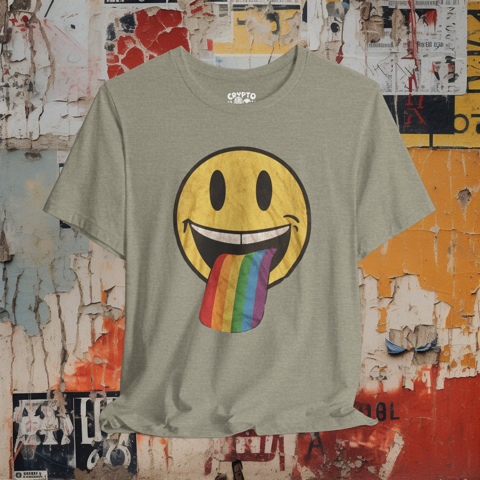 T-Shirt - Rainbow Tongue Smiley Face Shirt | Bella + Canvas Unisex T-shirt from Crypto Zoo Tees