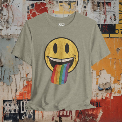 T-Shirt - Rainbow Tongue Smiley Face Shirt | Bella + Canvas Unisex T-shirt from Crypto Zoo Tees