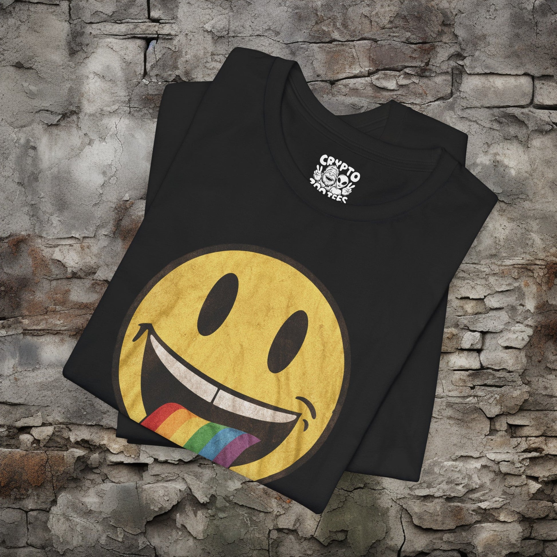 T-Shirt - Rainbow Tongue Smiley Face Shirt | Bella + Canvas Unisex T-shirt from Crypto Zoo Tees