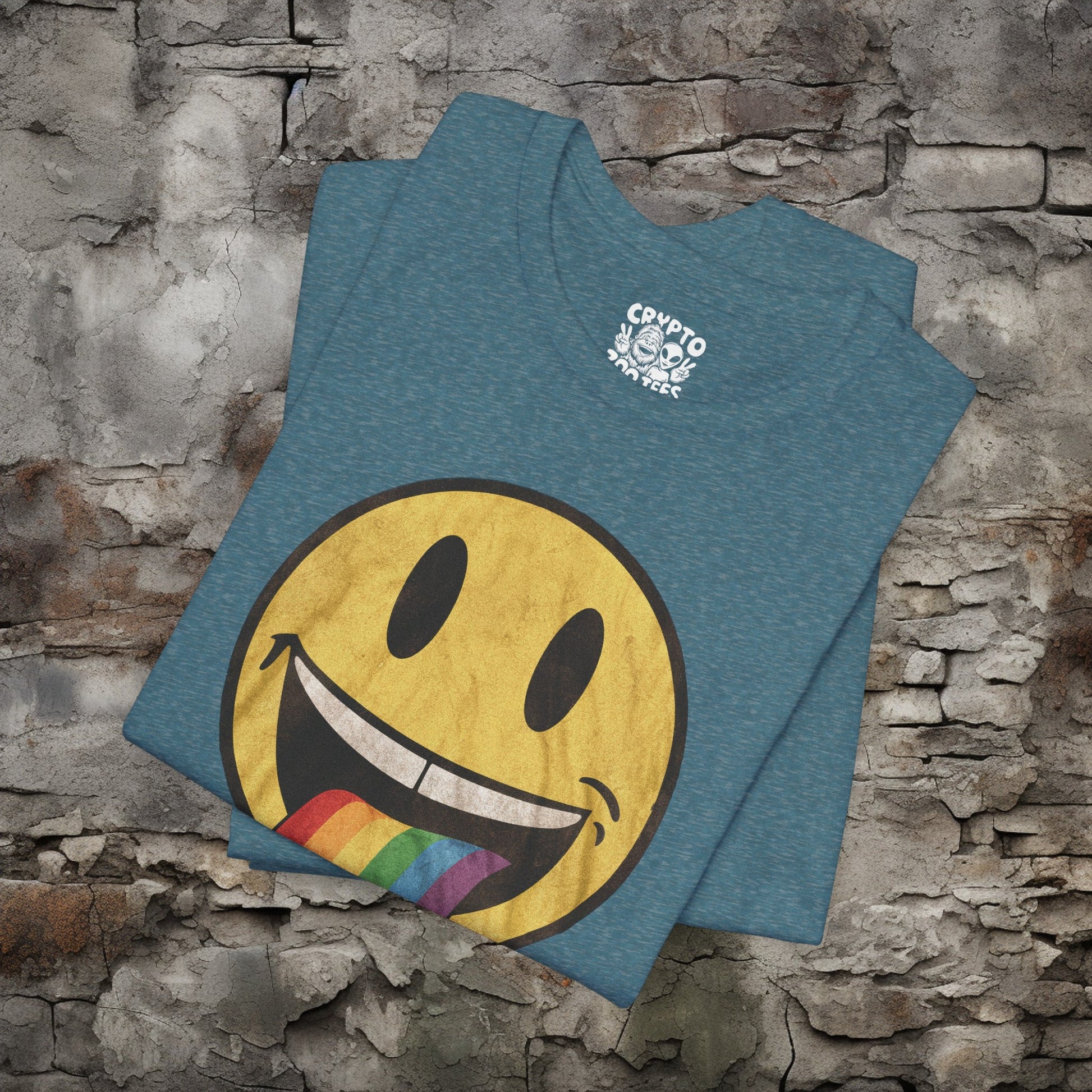 T-Shirt - Rainbow Tongue Smiley Face Shirt | Bella + Canvas Unisex T-shirt from Crypto Zoo Tees