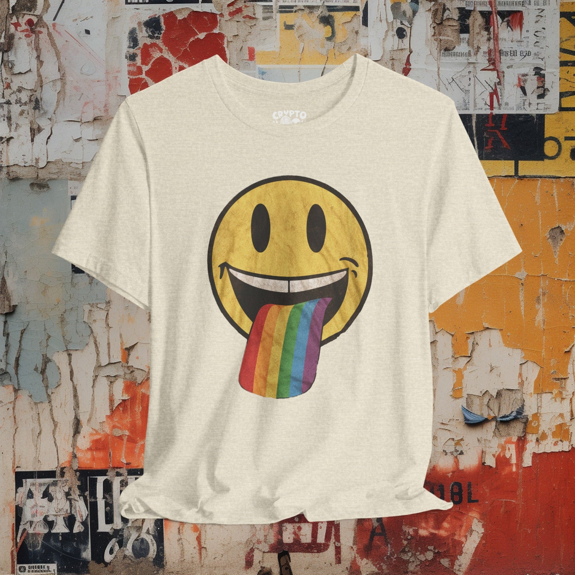 T-Shirt - Rainbow Tongue Smiley Face Shirt | Bella + Canvas Unisex T-shirt from Crypto Zoo Tees