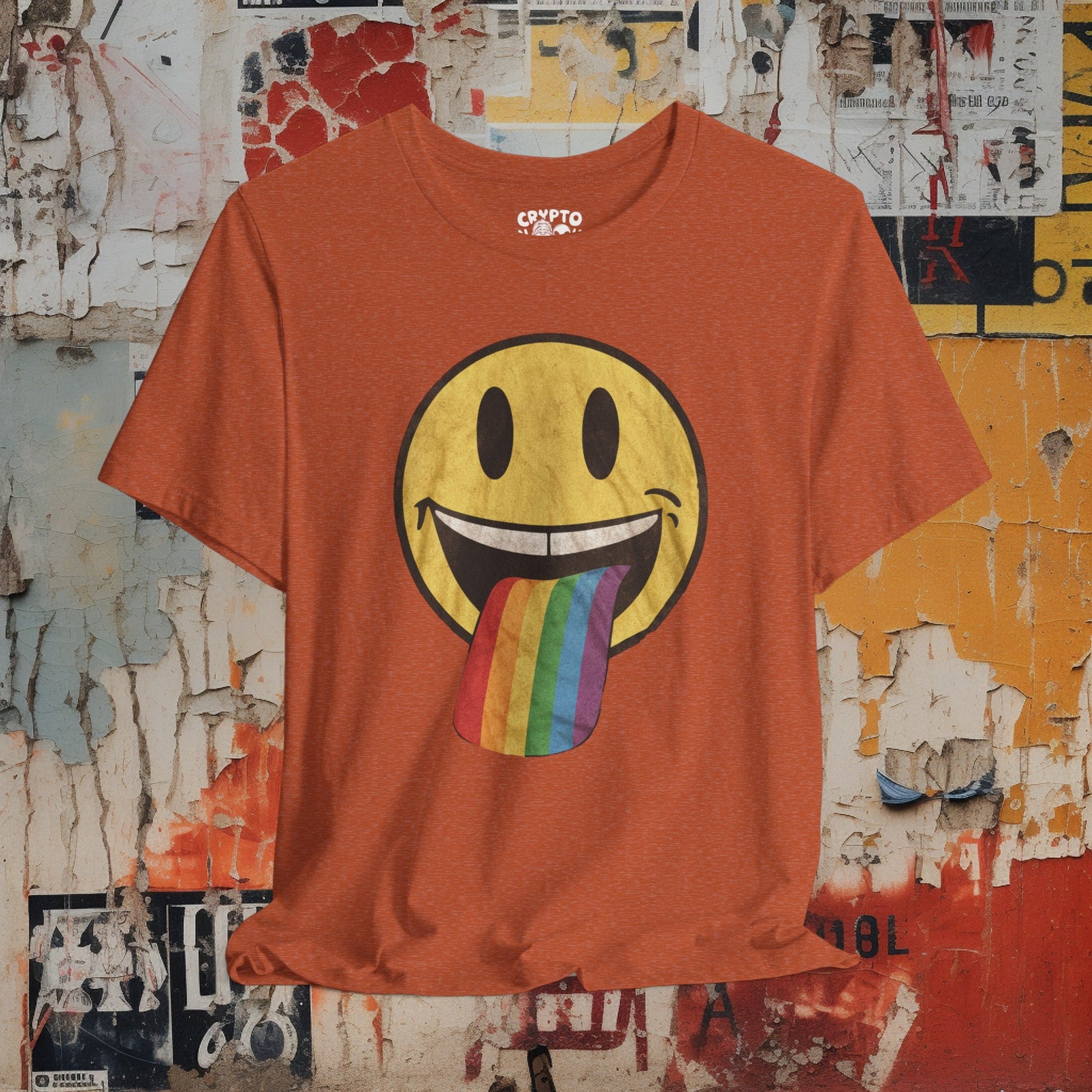 T-Shirt - Rainbow Tongue Smiley Face Shirt | Bella + Canvas Unisex T-shirt from Crypto Zoo Tees