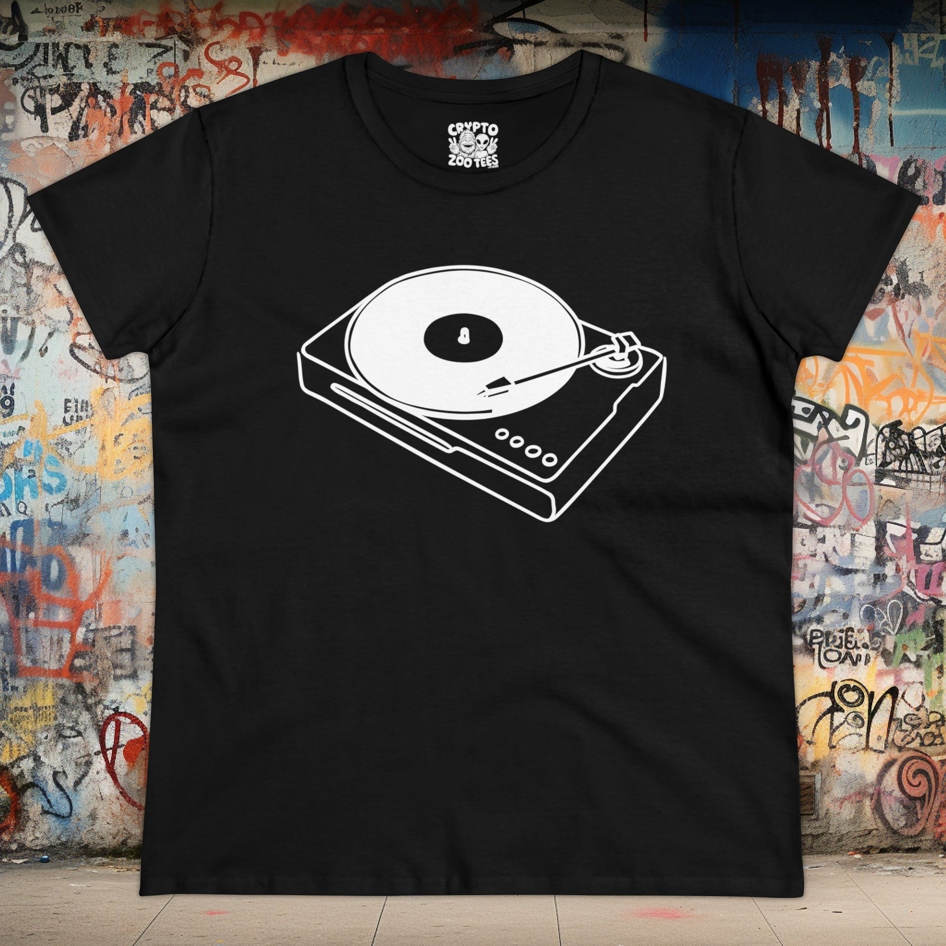 T-Shirt - Record Player | Retro | Music Media | Women's T-Shirt | Cotton Tee from Crypto Zoo Tees