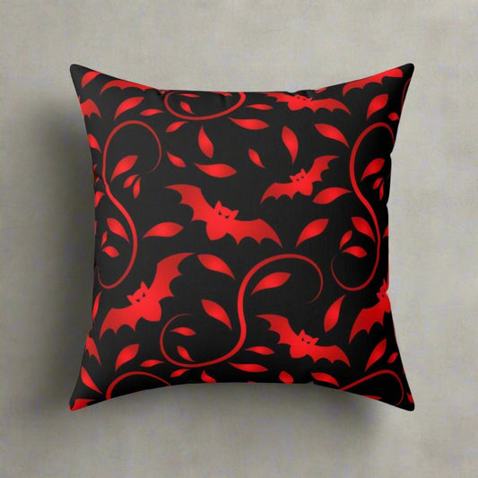 Home Decor - Red on Black Bat Pillow | Gothic Decor | Spun Polyester Pillow | Pillow Included! from Crypto Zoo Tees