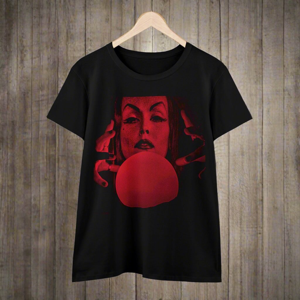 T-Shirt - Red Vampira with Crystal Ball | Women's T-Shirt | Cotton Ladies Tee from Crypto Zoo Tees