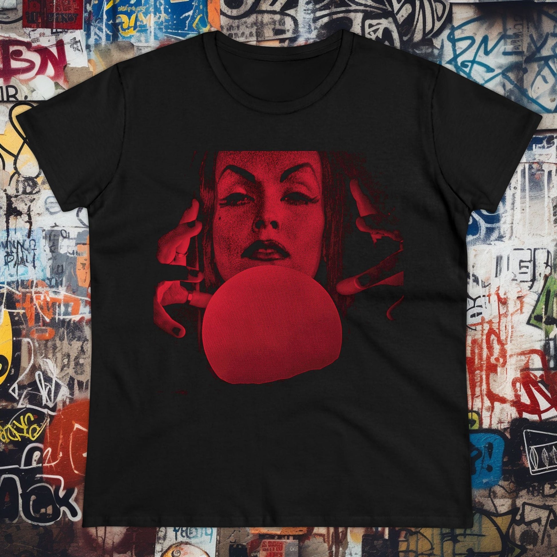 T-Shirt - Red Vampira with Crystal Ball | Women's T-Shirt | Cotton Ladies Tee from Crypto Zoo Tees