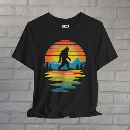 T-Shirt - Retro Bigfoot Sunset | Unisex T-shirt | Bigfoot | Retro & Vintage from Crypto Zoo Tees