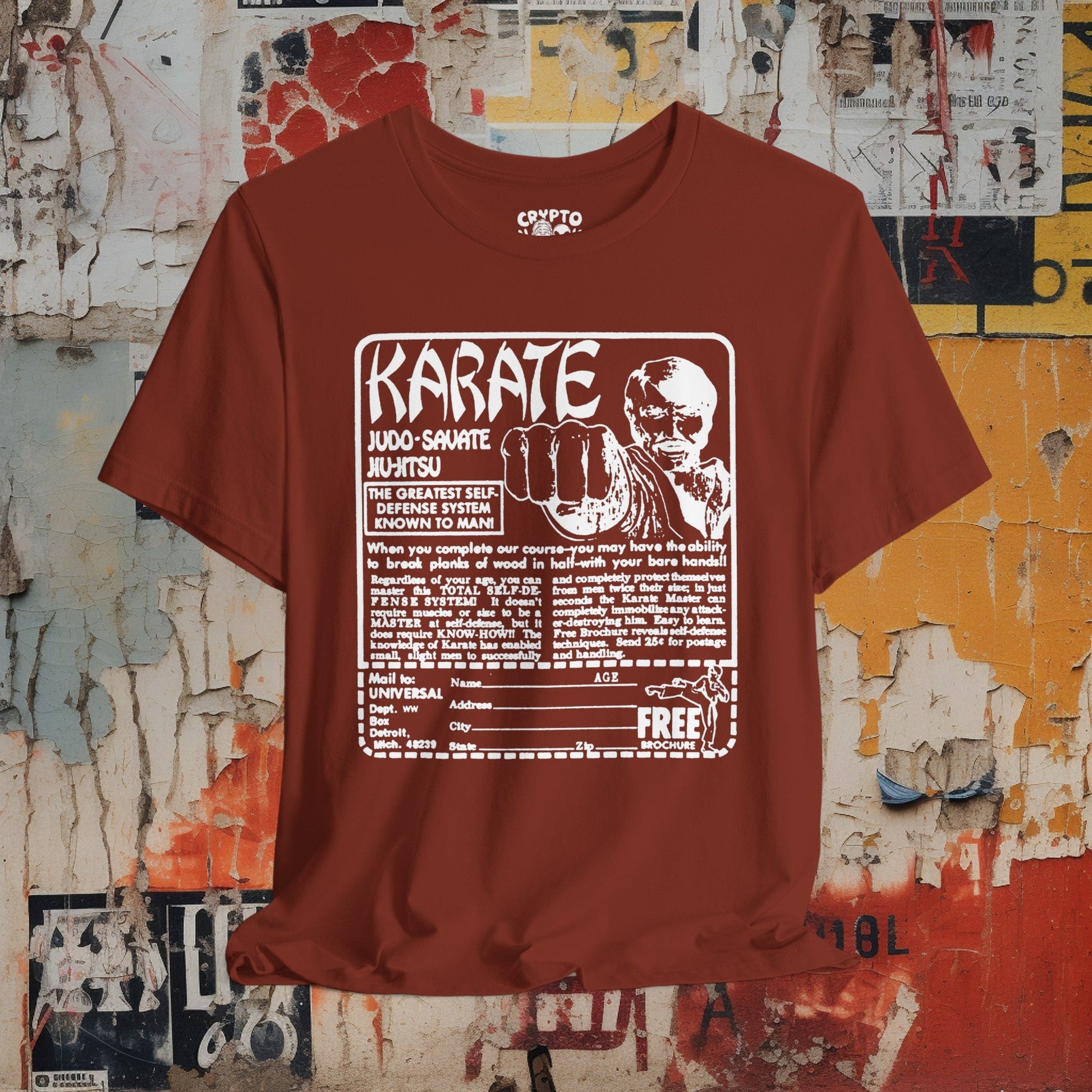 T-Shirt - Retro Karate Advertisement T-shirt | Bella + Canvas Unisex T-shirt from Crypto Zoo Tees