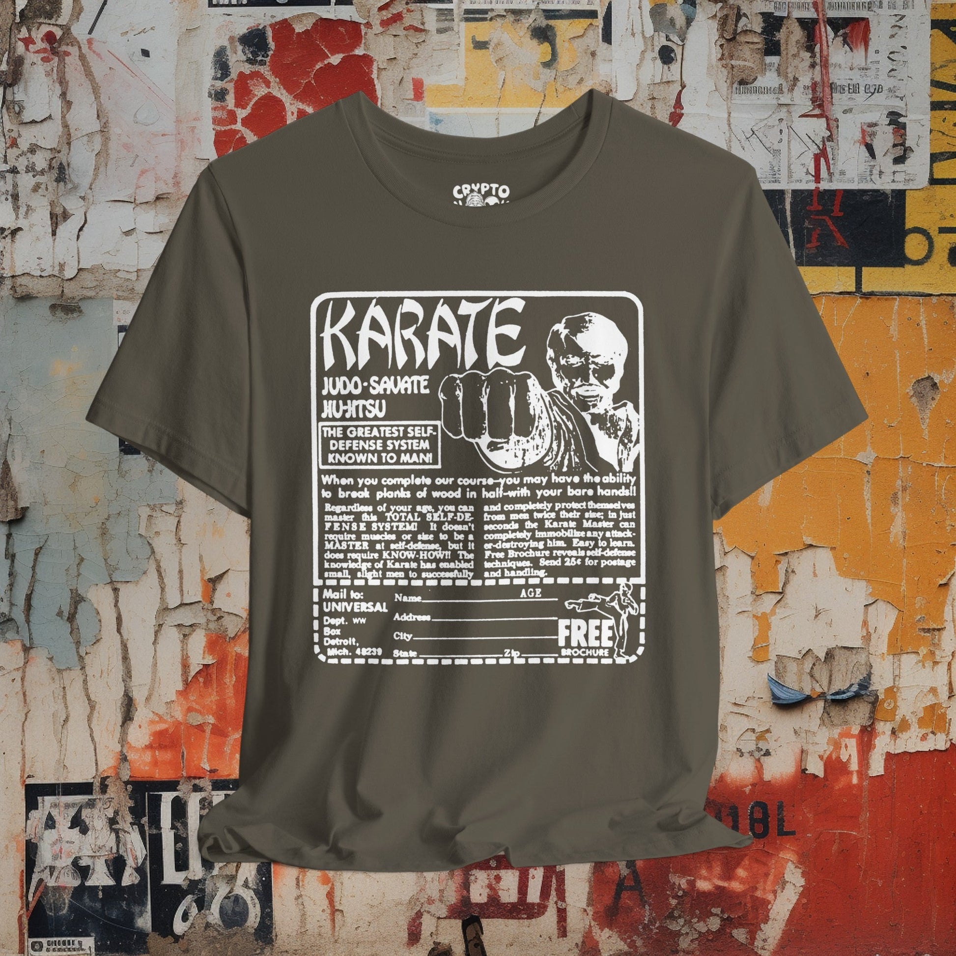 T-Shirt - Retro Karate Advertisement T-shirt | Bella + Canvas Unisex T-shirt from Crypto Zoo Tees