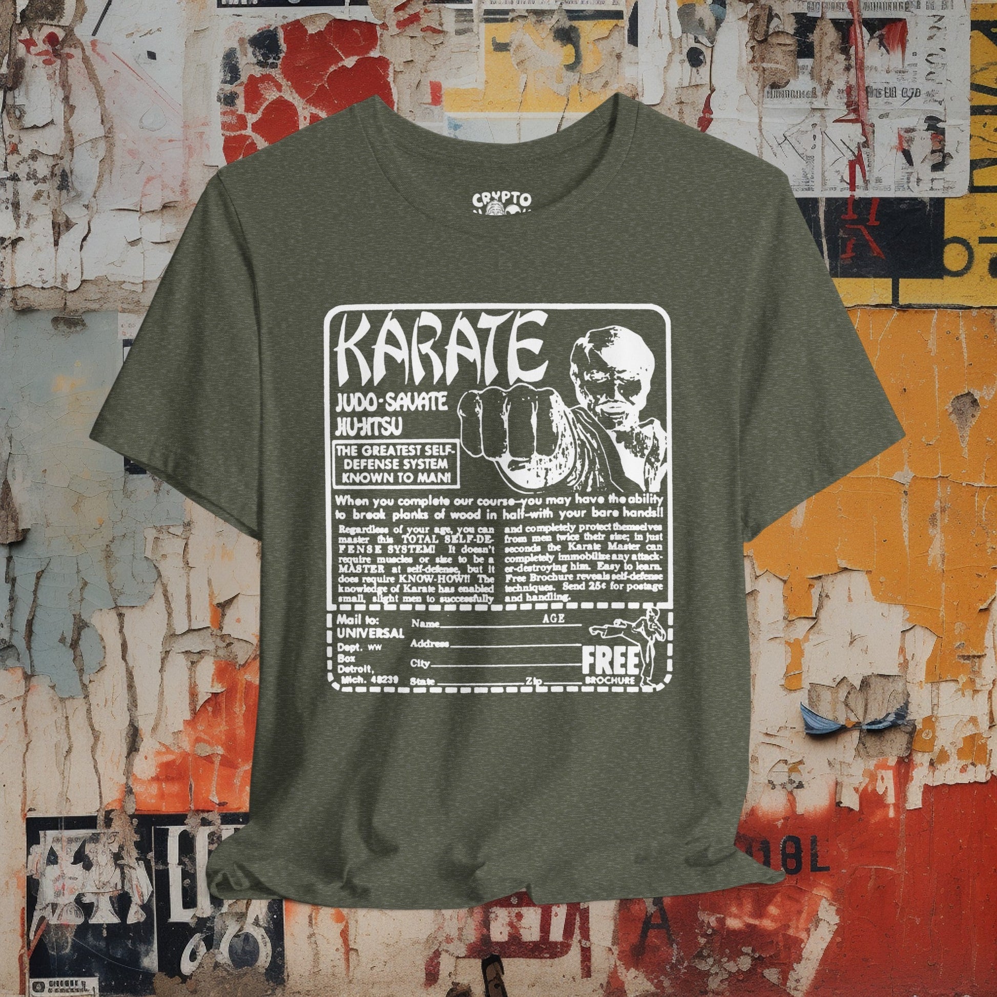 T-Shirt - Retro Karate Advertisement T-shirt | Bella + Canvas Unisex T-shirt from Crypto Zoo Tees