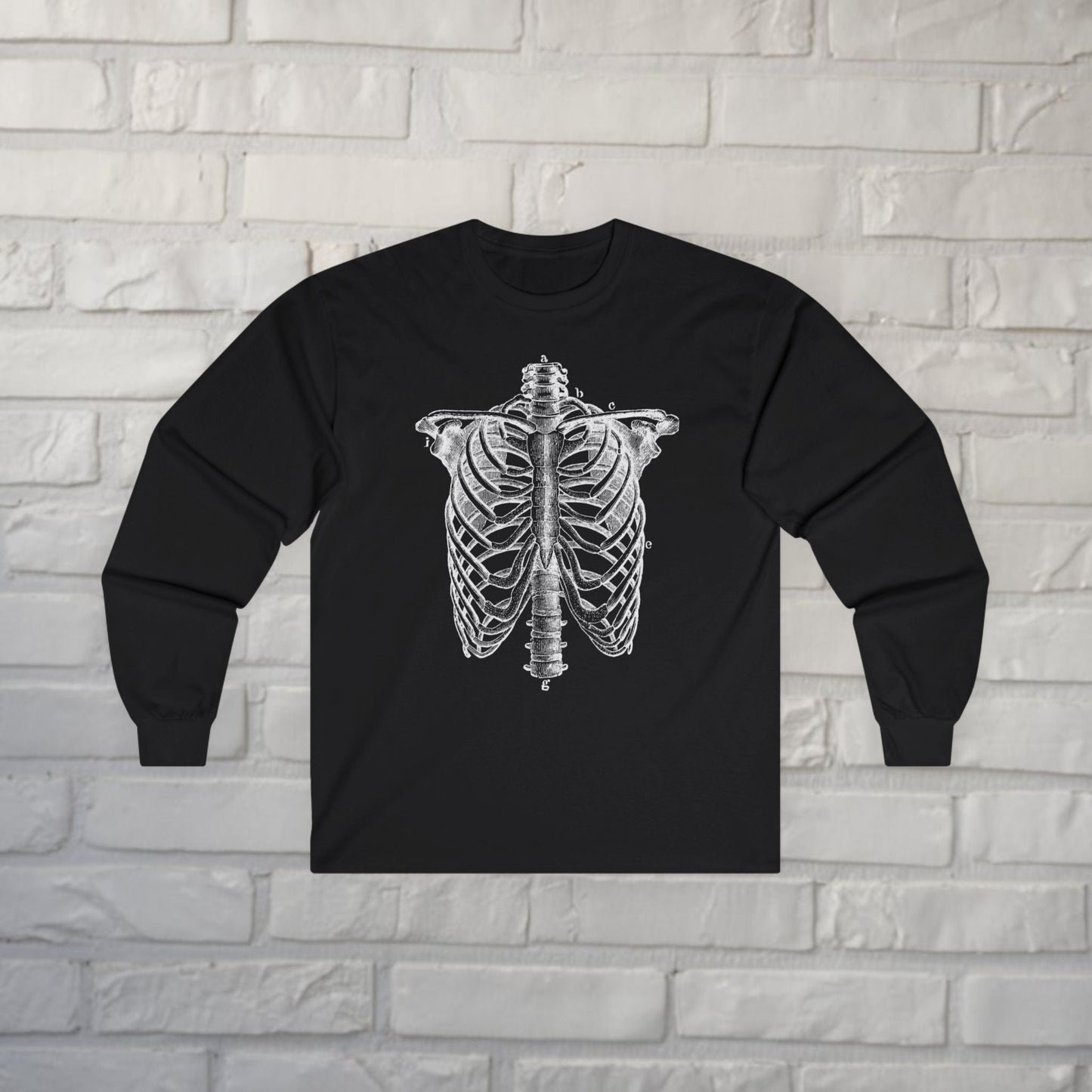 Long - sleeve - Ribcage Long Sleeve | Unisex Long Sleeve Tee - Guldan 2400 | Skulls & Skeletons | Goth/Gothic from Crypto Zoo Tees