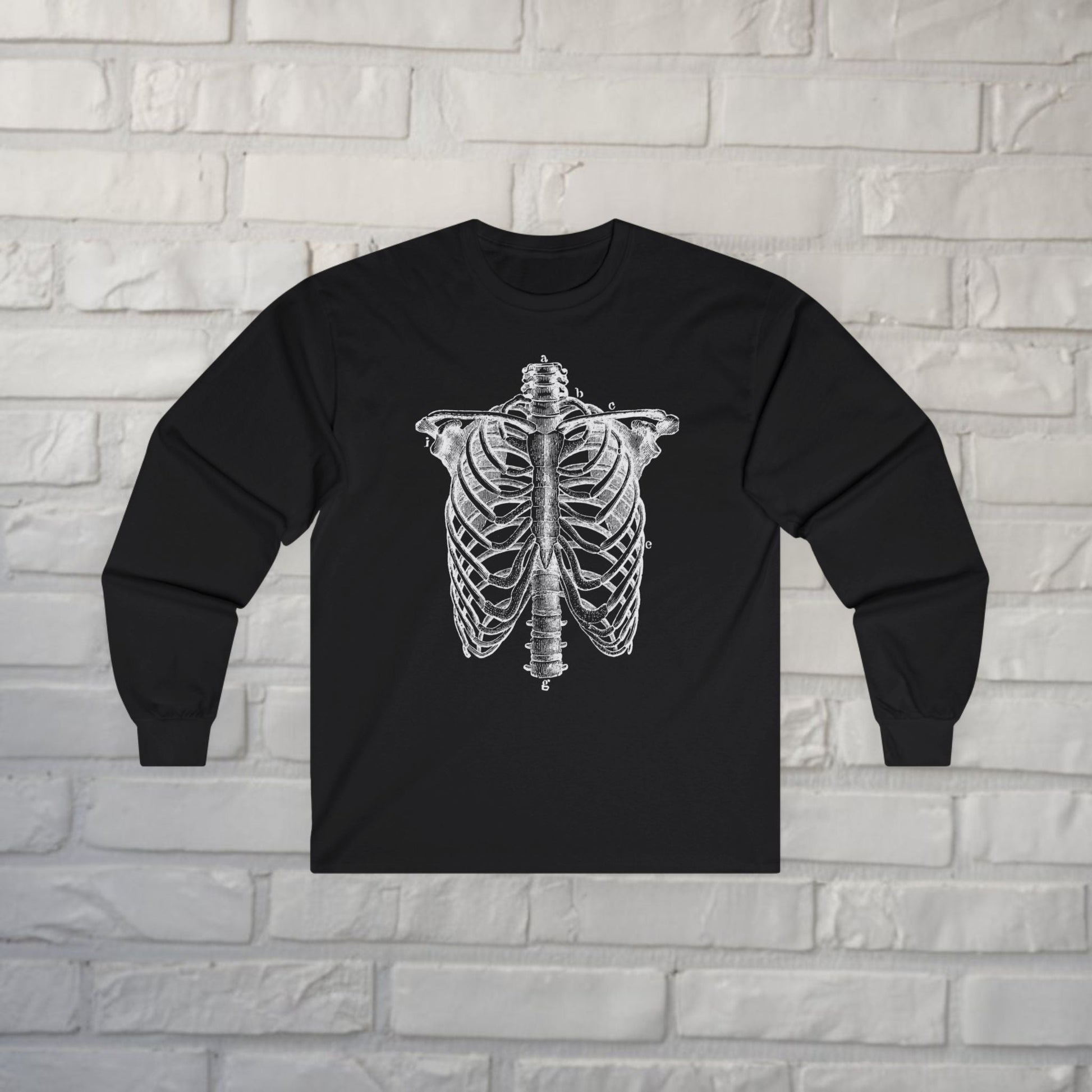 Long - sleeve - Ribcage Long Sleeve | Unisex Long Sleeve Tee - Guldan 2400 | Skulls & Skeletons | Goth/Gothic from Crypto Zoo Tees