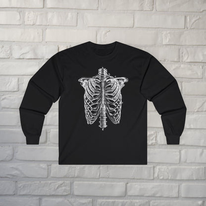 Long - sleeve - Ribcage Long Sleeve | Unisex Long Sleeve Tee - Guldan 2400 | Skulls & Skeletons | Goth/Gothic from Crypto Zoo Tees