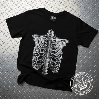 T-Shirt - Ribcage Shirt | Light Fitted - Unisex Bella+Canvas 3001 | Skulls & Skeletons | Goth/Gothic from Crypto Zoo Tees